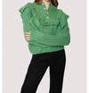 LOST + WANDER MADDY RUFFLE POLO TOP IN SAGE GREEN