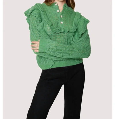 LOST + WANDER MADDY RUFFLE POLO TOP IN SAGE GREEN