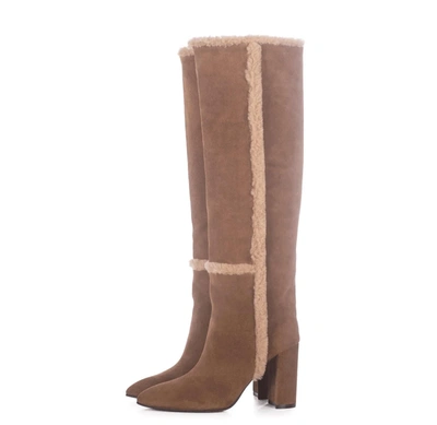 Toral Altea Tall Suede Boots With Shearling Details In Whisky-coloured Suede In Multi