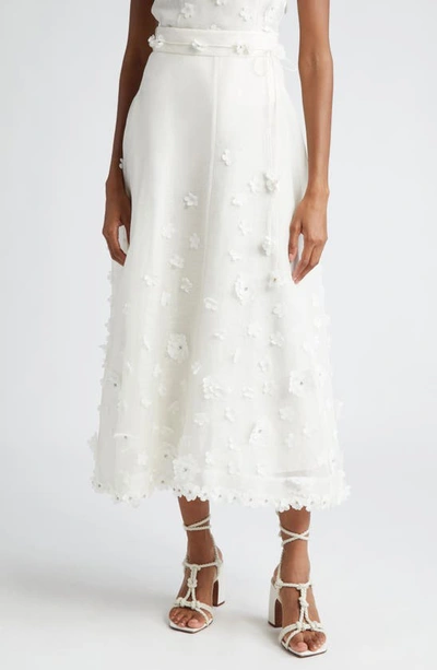 Zimmermann Matchmaker Lift Off Linen-silk Midi Skirt In White