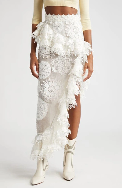 Zimmermann Matchmaker Doily Asymmetric Linen-silk Skirt In White