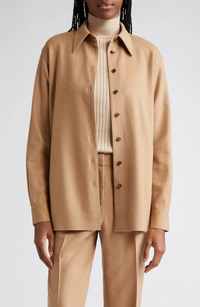 Lafayette 148 Camel Hair Drop Shoulder Shirt Jacket In Beige