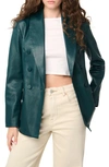 Blanknyc Double Breasted Faux Leather Blazer In Green Room