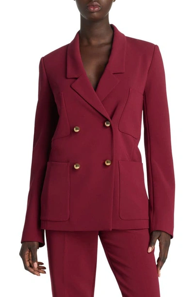 St John Double Breasted Stretch Cady Blazer In Raspberry