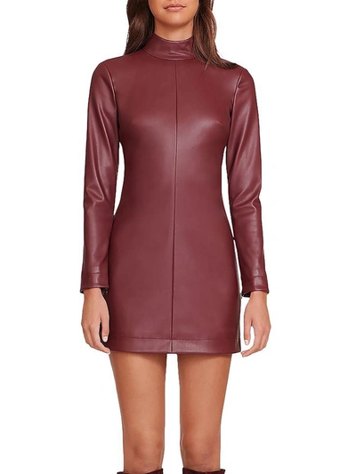 Staud Womens Faux Leather Short Mini Dress In Red