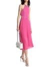 Michael Michael Kors Midi Fucshia Pleated Dress With Chain And Cut-out Detail In Recycled Polyester Blend Woman In Pink