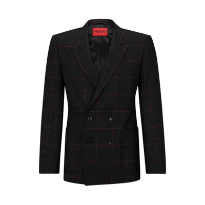 Hugo Slim-fit Jacket In Checked Virgin Wool In Black