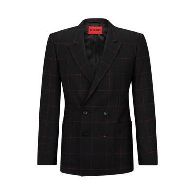 Hugo Boss Slim-fit Jacket In Checked Virgin Wool In Black