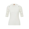 Hugo Boss Short-sleeved Sweater In Stretch Fabric With Hardware Details In White