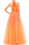 Mac Duggal Cross Front Tulle Dress In Orange