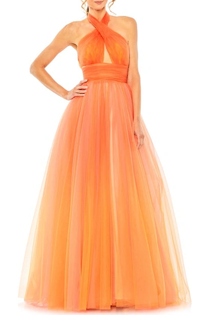 Mac Duggal Cross Front Tulle Dress In Orange