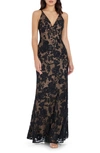 DRESS THE POPULATION SHARON FLORAL SEQUIN SLEEVELESS MERMAID GOWN