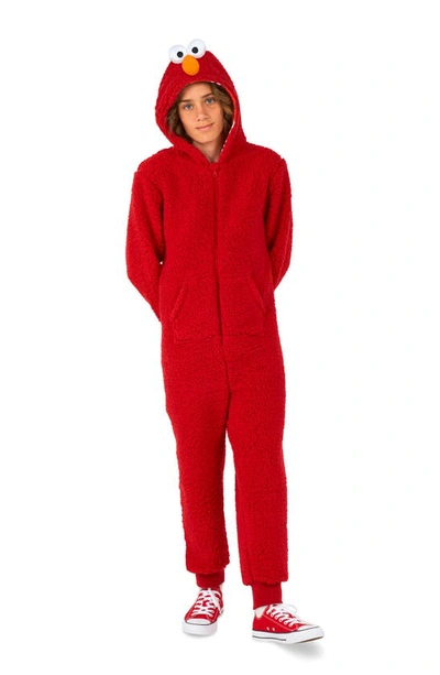 Opposuits Kids' Big Boys Elmo Zip Up Onesie Outfit In Red