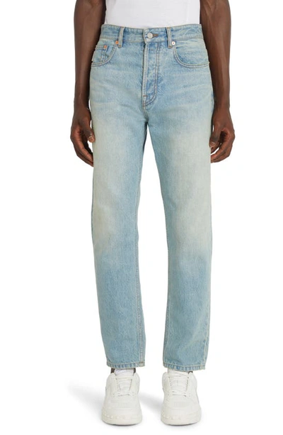 Valentino Vlogo Signature Embossed Tapered Jeans In Denimblulavchiaro