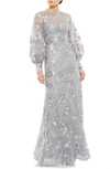 MAC DUGGAL EMBELLISHED ILLUSION NECK LONG SLEEVE GOWN