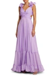 Mac Duggal Women's Ieena Ruffle Tiered Cut-out Chiffon Gown In Lilac