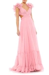 Mac Duggal Women's Ruffle Tiered Cut-out Chiffon Gown In Blush