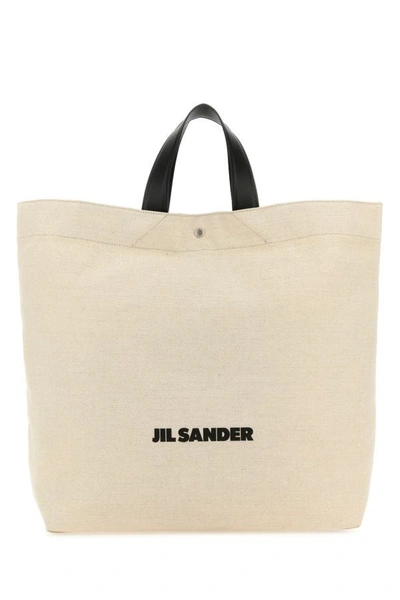 Jil Sander Woman Sand Canvas Shopping Bag In Brown