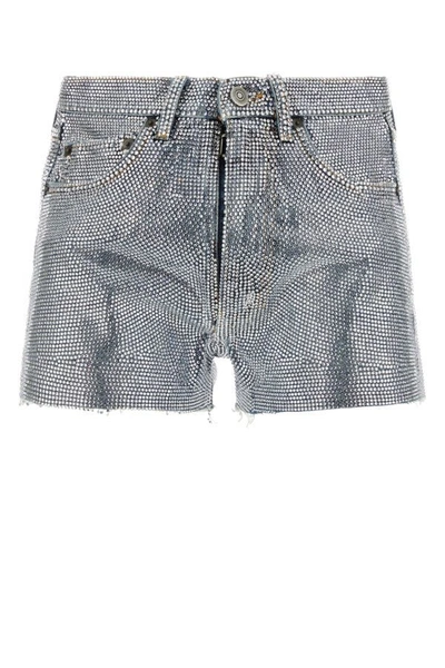 Maison Margiela Woman Embellished Denim Shorts In Blue