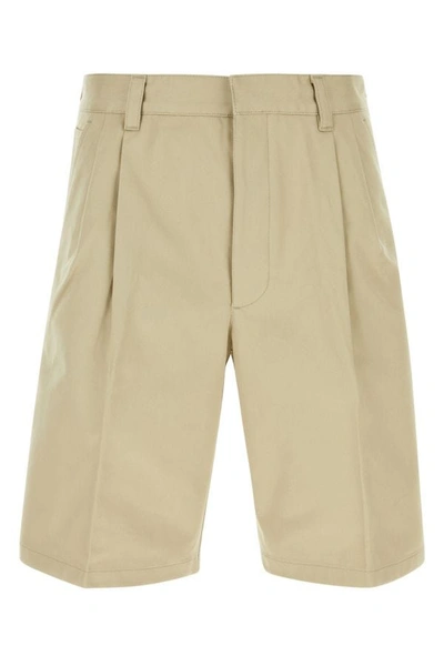 Prada Pleated Wide-leg Shorts In Beige