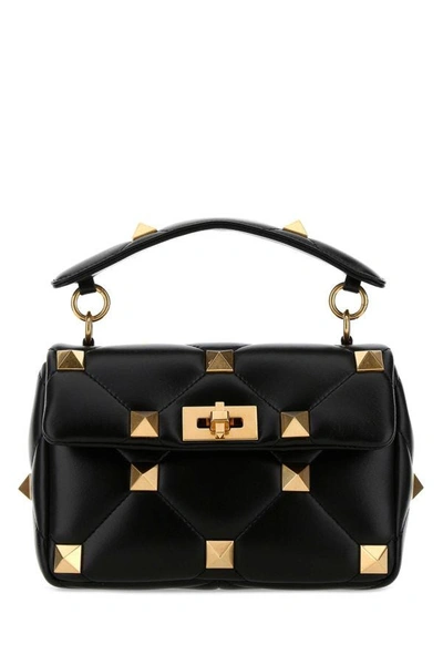 Valentino Garavani Woman Black Nappa Leather Medium Roman Stud Handbag