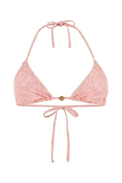Versace Barocco Patterned Bikini Top In Stretch Polyester In Pink