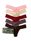 HANKY PANKY 5 PACK PETITE SIZE SIGNATURE LACE THONGS IN PRINTED BOX