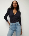 Veronica Beard Dekalb Puff-sleeve Cotton-blend Top In Navy