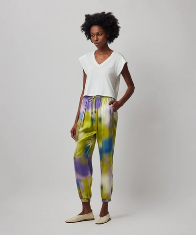 ATM ANTHONY THOMAS MELILLO SILK CHARMEUSE WITH WATERCOLOR PRINT PINTUCK JOGGER