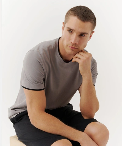 Atm Anthony Thomas Melillo Classic Jersey Double Trim Crew Neck Tee In Dark Titanium/ Black