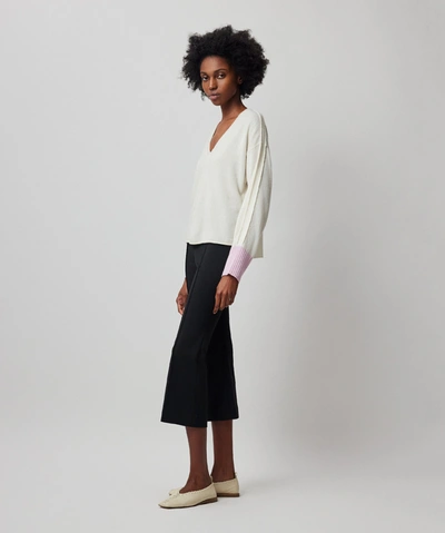 Atm Anthony Thomas Melillo Wool Cashmere Long Sleeve Colourblock Jumper- Chalk-misty Mauve In Chalk Misty Mauve