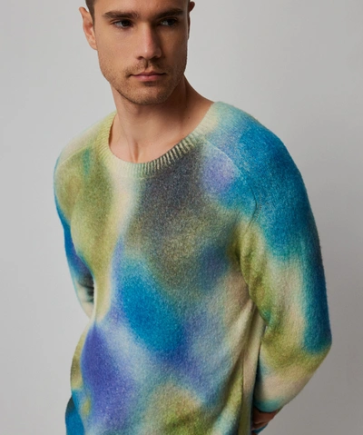 Atm Anthony Thomas Melillo Wool Blend With Watercolor Print Long Sleeve Crew Neck Sweater