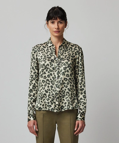 ATM ANTHONY THOMAS MELILLO SILK CHARMEUSE WITH LEOPARD PRINT SLIM FIT SHIRT