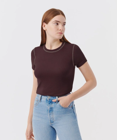 Atm Anthony Thomas Melillo Modal Rib Contrast Stitch Top In Chocolate/ Clay