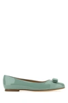 Ferragamo Varina Bow Ballet In Light Blue Patent Leather In Green
