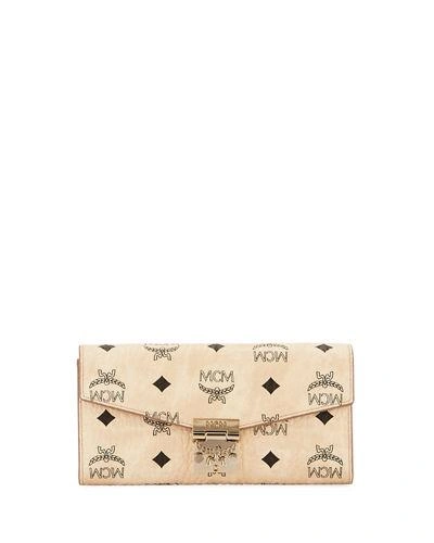 Mcm Patricia Two Fold Wallet With Chain In Visetos In Beige
