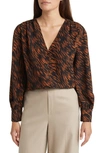 Nordstrom Print V-neck Blouse In Black- Rust Wind Strokes