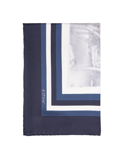 Kiton Blue Printed Silk Scarf