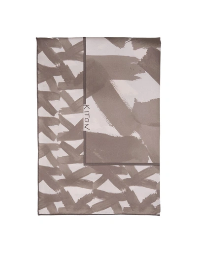 Kiton Taupe Printed Silk Scarf In Brown
