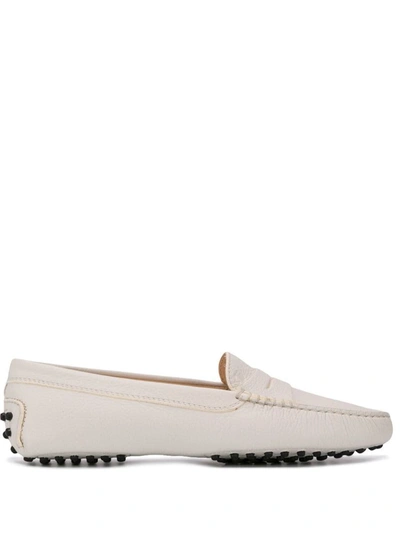 Tod's Gommino Leather Driving Shoes In White