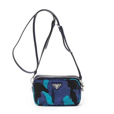 Prada Mini Camera Case Crossbody In Blue