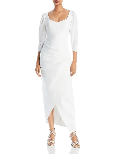 Chiara Boni Skylar Womens Pleated Puff Sleeves Midi Dress In White