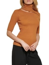 DKNY WOMENS RIBBED KNIT CUT-OUT TURTLENECK SWEATER