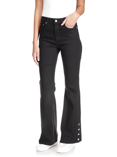 Michael Michael Kors Selma Womens Button Hem Pockets Bootcut Jeans In Black