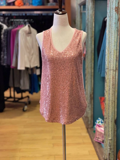 Way Women's V-neck Sequin Tank In Rose Gold In Pink