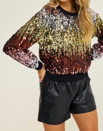 Lush Sequin Ombre Sweater In Black Multi In Gold