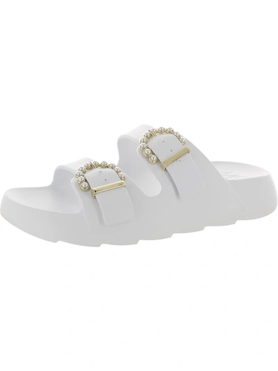 Stuart Weitzman Womens Embellished Buckle Slide Sandals In White