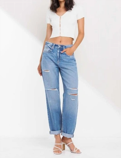 Sneak Peek Distressed Loose Boyfriend Jean In Medium Wash In Blue