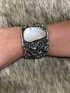 Jc Vega Designs Sterling Cuff With Mother Of Pearl, Flowers Bracelet In White In Silver