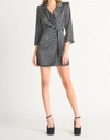 BLACK TAPE RUCHED SATIN WRAP DRESS IN GREY
